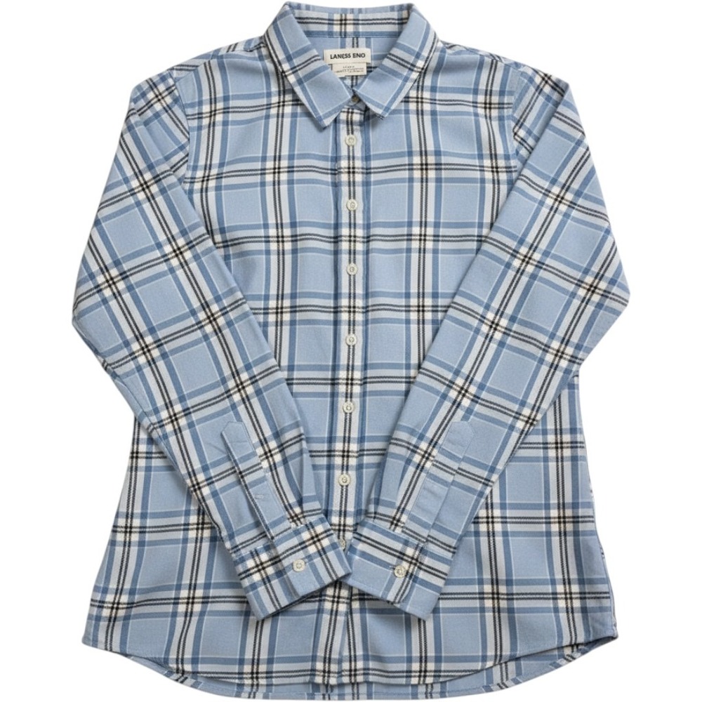 Lands End Womens Blue Plaid Flannel Button Down Shirt Size Medium Long Sleeve
